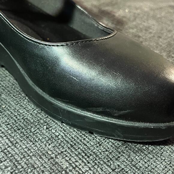 Anne Klein Black Leather Mary Jane Wedge Heels Size 7M classic old money preppy - Picture 12 of 13